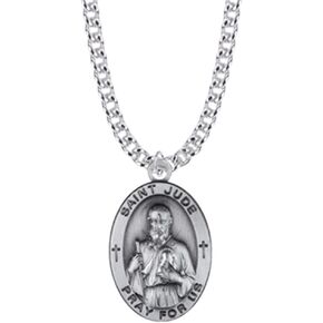 True Faith Jewelry St Jude Necklace Patron Saint of Lost Causes Pendant Sterling Silver Oval Medal Religious Catholic for Women and Men, 7/8 Inch