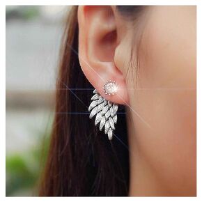 Boho Rhinestone Wing Ear Jackets Silver Crystal Angel Wing Earrings CZ Studs Earrings Personlized Earrings Jewelry for Women and Teen Girls