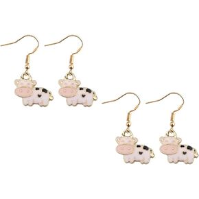 Cartoon Zodiac Cow Farm Pet Dangle Hook Earrings Cute Golden Cow Dinosaur Panda Animal Mushroom Drop Earrings for Women Girls Teens Birthday Friendship Party Accessories Jewelry Gift