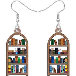 Acrylic Novelty Book Earrings Bookshelf Dangle Back To School Jewelry Teacher Appreciation Gifts for Women Girls Kids Librarian