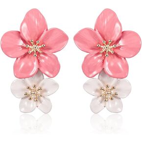 FUTIMELY Large Flower Drop Dangle Earrings for Women,Bohemian Chic Double Floral Layered Petal Statement Metal Long Personalized Fashion Earring for Women Girls