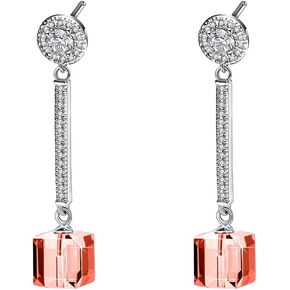 Cube Austrian Crystal Drop Long Dangle Earrings for Women 925 Sterling Silver Post Hypoallergenic Jewelry