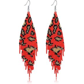 CALORVIA Boho Big Long Tassel Beaded Dangle Earrings Native Handmade Bohemian Large Statement Fringe for Women Girls