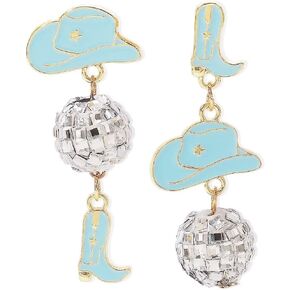 60s 70s Glitter Disco Ball Stud Earrings Vintage Western Cowgirl Cowboy Hat Boots Enamel Earrings Dance Party Outfits Accessories