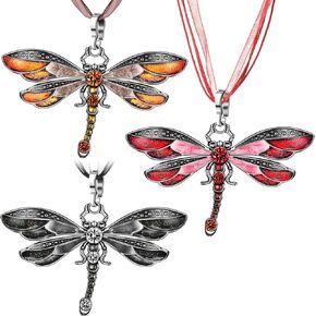 MTLEE Dragonfly Necklace 3 Pieces Bohemian Dragonfly Jewelry for Women Colorful Enamel Dragonfly Pendant Vintage Ethnic Multilayer Chain