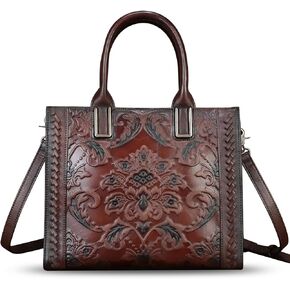 Genuine Leather Satchel for Women Embossed Handbag Top Handle Bags Handmade Purse Crossbody Tote Shoulder Bag