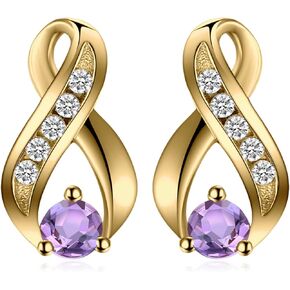 JewelryPalace Infinity Knot Genuine Amethyst Anniversary Studs Earrings for Women, 925 Sterling Silver 14k White Yellow Rose Gold Plated Earrings, Fashion Natural Violet Gemstone Jewelery Set