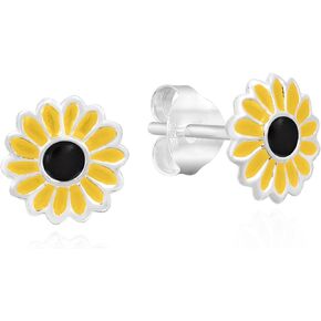 AeraVida Petite Yellow Sunflower Piercing Stacking .925 Silver Stud Earrings
