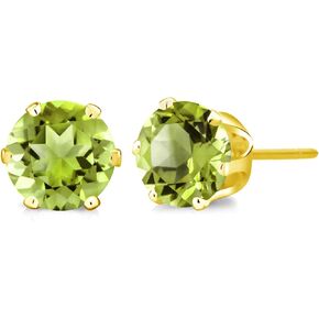 Gem Stone King Stunning 1.60 Ct Round Green Peridot Gemstone Birthstone Yellow Gold Plated Stud Women's Earrings 6MM