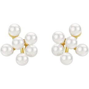 Michooyel 18K Gold Plated Pearl Bouquet Stud Earrings for Women 925 Sterling Silver Cute Dainty Earrings for Girls