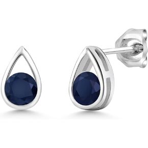 Gem Stone King 925 Sterling Silver Blue Sapphire Teardrop Stud Earrings For Women (1.20 Cttw, Gemstone September Birthstone, Round 5MM)