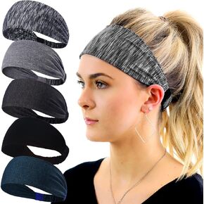 Workout Headband for Women, Sports Running Headband for Exercise, Wide Headbands for Women, Gym Hairband Athletic Thick Non Slip Yoga Sweatband Fitness 5Pack