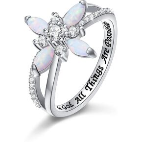 Cross Ring Stelring Silver With God All Things Are Possible Ring 925 Lab Created Opal Cross Jewlery for Women