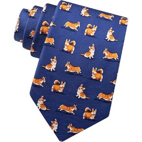 Men's 100% Silk Rowdy Welsh Corgi Dog Lover Animal Novelty Necktie Tie