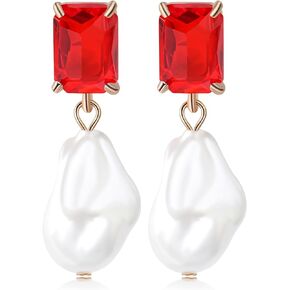 Fashion Pearl Drop Earrings for Women With Crystal - Rhinestone Statement Earrings with Pearl Dangling Studs - Large White Baroque Pearl Earrings for Bridesmaid Wedding Party Birthday Holiday