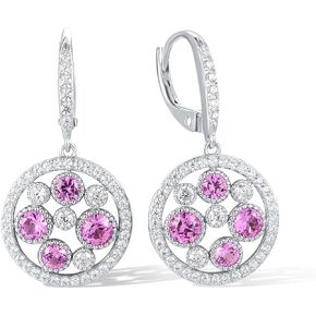 Santuzza 925 Sterling Silver Round Shape Earrings Pink Sapphire Cubic Zirconia Geometric Dangle Earrings for Women