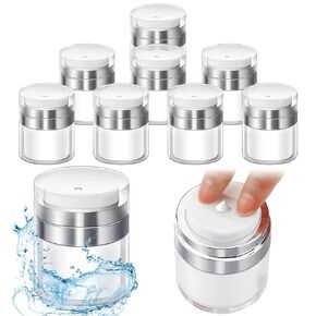 8 Pcs Empty Airless Pump Jar Refillable Cosmetic Container Airless Pump Bottles Portable Travel Pump Dispenser Leakproof Vacuum Bottle Moisturizer Container for Creams Gels Lotions (1 oz)