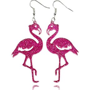 Zian Hot Pink Flamingo Earrings Sparkle Dance Earrings Party Earrings Cocktail Earrings Animal Earrings Acrylic Fun Earrings