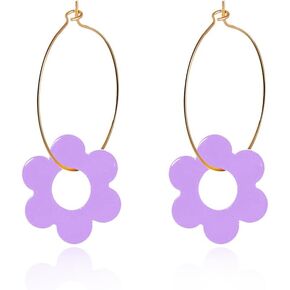 Cute Colorful Acrylic Daisy Flower Petal Hoop Drop Earrings,Simple Resin Plant Sunflower Dangle Earrings Jewelry for Women Girls Gifts