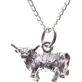 Alexander Castle 925 Sterling Silver Scottish Highland Cow Necklace - 16mm x 10mm Pendant with 18" Silver Chain and Jewelry Gift Box - Scottish Gifts for Women & Men