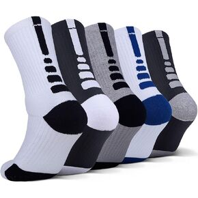 Thick Protective Sport Cushion Elite Basketball Compression Athletic Socks, 5 Pairs #5, Shoe Sizes 6-13