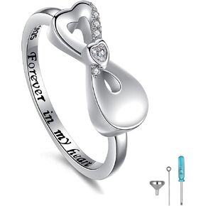 ZOEXUE Infinity Cremation Jewelry Ring for Ashes 925 Sterling Silver Forever in My Heart Urn Ring Heart Shape Hold Loved Ones Ashes for Women Finger Ring Memorial Jewelry