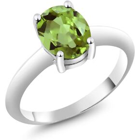 Gem Stone King 925 Sterling Silver Peridot Solitaire Ring For Women (2.10 Cttw, Gemstone Birthstone, Oval 9X7MM, Available 5,6,7,8,9)