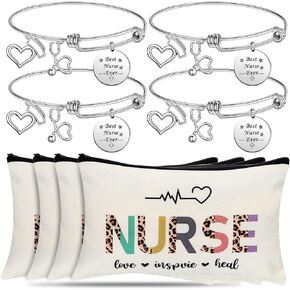 Highergo 8 Pieces Nurse Appreciation Gifts Set, 4 Nurse Makeup Cosmetic Bag with 4 Nurse Bracelets, Nurse Day Gifts Nurse Graduation Gifts Nurse Practitionor Gifts for Women Nursing Students Supplies