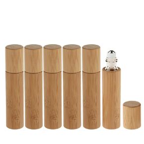6 Pack Roll On Bottle,10ml Essential Oil Bottle Bamboo Shell,Clear Glass Inner with Stainless Steel Roller Ball Travel Perfumes Bottles Container Lip Gloss,Eye Cream Storage Opener&Pipette Included