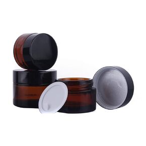 6 Pack Amber Glass 5 ml 1/6 oz Small Thick Wall Round Jars Vials Pot Cosmetic Bottle Face Cream Containers With Black Lids For Lotion Make Up Nail Salve Ointment Sample Balm