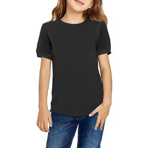 Arshiner Girls Shirt Cute Puff Sleeves Short Sleeves T Shirt for Girls Polka Swiss Dots Summer Blouse for Girls Tunic Tee Top