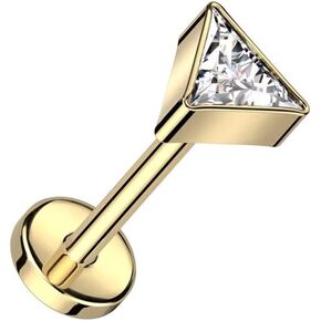 Pierced Owl 18GA F136 Implant Grade Titanium CZ Crystal Triangle Top Threadless Push-In Labret Stud
