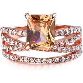Greendou Fashion Jewelry 14k Rose Gold Plated Sterling Silver Square Champagne Zirconia Ring Size 5-10 (7)