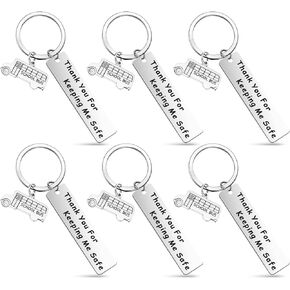 Hosuly 6 Pcs Employee Appreciation Gift School Bus Driver Gifts Stainless Steel Thank You Keychain Gifts Thank You for Keeping Me Safe Keychain for Driver Women Men Retirement Birthday