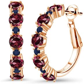 Gem Stone King 18K Rose Gold Plated Silver Red Rhodolite Garnet and Blue Sapphire Hoop Earrings For Women (4.05 Cttw, Round 4MM and 1.9MM, Gemstone Birthstone 1 Inch Diameter)