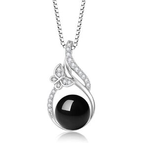 Oskani 925 Sterling Silver Butterfly Round Pearl Pendant Necklace for Women, 5A Cubic Zirconia Necklace Jewelry Gifts for Weding Mother's Day Valentine Birthday Gifts