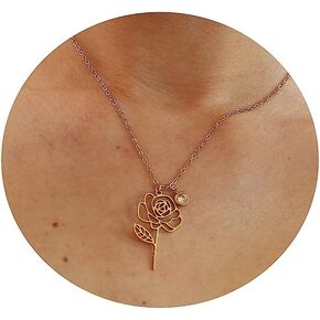 foyjoey 18K Gold Plated Dainty Birth Flower Necklace for Women Minimalist Birth Month Birthstone Necklaces Flower Jewelry Mothers Day Bridesmaid Christmas Gifts