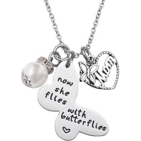 LParkin Sympathy Gift Butterfly Necklace Now She Flies With Butterflies Memory Necklace In Memory of Necklaces Remembrance Gift for Loss of a Loved One Butterfly Jewelry