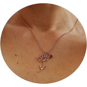 foyjoey 18K Gold Plated Dainty Birth Flower Necklace for Women Minimalist Birth Month Birthstone Necklaces Flower Jewelry Mothers Day Bridesmaid Christmas Gifts