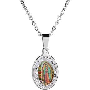 Miraculous Jewelry Religious Gifts for Women, Guadalupe Necklace, Gold Plated Necklace Inlaid Zircon Pendant Silver Plated Virgin Mary Necklace