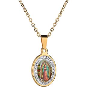 Miraculous Jewelry Religious Gifts for Women, Guadalupe Necklace, Gold Plated Necklace Inlaid Zircon Pendant Silver Plated Virgin Mary Necklace