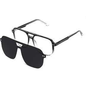 FEISEDY Clip On Sunlasses Magnetic Square Aviator Glasses Eyewear Frames for Prescription Galsses Reading Glasses B0112