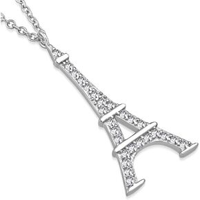 My Daily Styles 925 Sterling Silver French France Eiffel Tower CZ Pendant Necklace