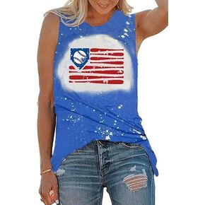 Baseball Tanks Top Women America Flag Baseball Graphic Vests Casual Sleeve Baseball Game Shirt