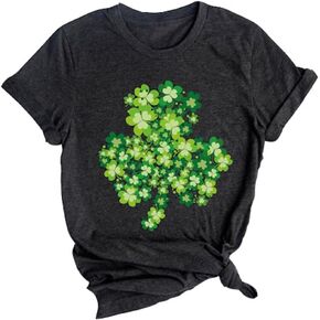 Womens St Patrick's Day Clover Leopard Print T Shirt Shamrock Heart Graphic Tees Get Lucky Shirt Irish Tops