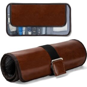 GUZINC Toiletry Bag for Men, Travel Toiletry Bag Hanging Organizer for Men, Water-Resistant Bathroom Pu Leather Shaving Bag for Travel