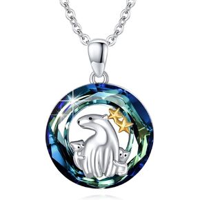 CUOKA MIRACLE Animal Crystal Necklace 925 Sterling Silver Cute Frog/Koala/Panda/Raccoon/Phoenix/Highlnad Cow/Compass Crystal Necklace for Woman Birthday