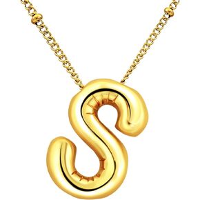 TenrSteel Stainless Steel/Gold Plated Balloon Initial Necklaces for Women Bubble Letter A-Z Pendant with Dainty Chain Girlfriend Birthday Gift(with Gift)
