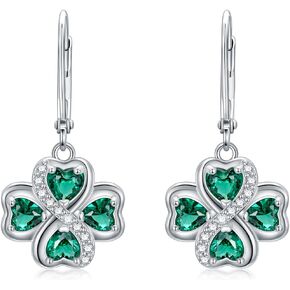 NIFUNAO Clover Earrings for Women 925 Sterling Silver Leverback Shamrock Earrings St Patricks Day Earrings Irish Jewelry Gifts for Women Girls, Sterling Silver, Zircon in Kuwait