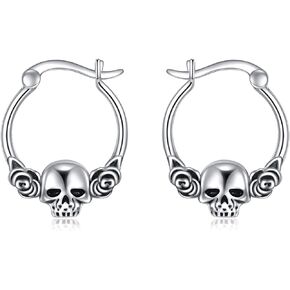 Gothic Skull/Dragon Hoop Earrings Sterling Silver Vintage Jewelry Gift for Women Men